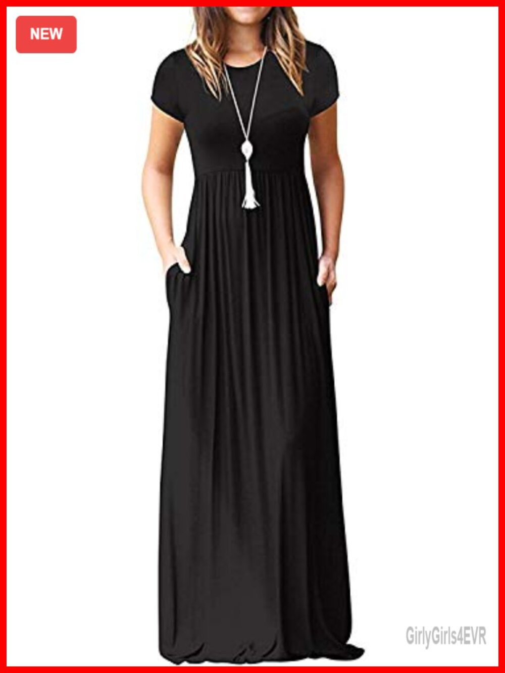 Women's Maxi Dress Short Sleeve Casual Summer Loose Long Dress with Pockets